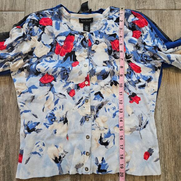 White House Black Market Cardigan Lot 3 Womens M Floral Jewel Button Grey Blue - Picture 4 of 16